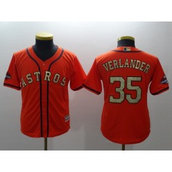 MLB Houston Astros 35 Justin Verlander Orange 2018 World Series Champions Gold Program Cool Base Stitched Baseball Youth Jersey