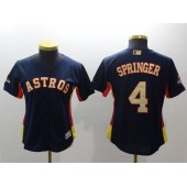 MLB Houston Astros 4 George Springer Navy 2018 World Series Champions Gold Program Cool Base Stitched Baseball Women Jersey
