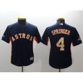 MLB Houston Astros 4 George Springer Navy 2018 World Series Champions Gold Program Cool Base Stitched Baseball Youth Jersey