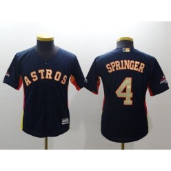 MLB Houston Astros 4 George Springer Navy 2018 World Series Champions Gold Program Cool Base Stitched Baseball Youth Jersey