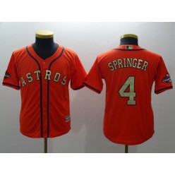MLB Houston Astros 4 George Springer Orange 2018 World Series Champions Gold Program Cool Base Stitched Baseball Youth Jersey