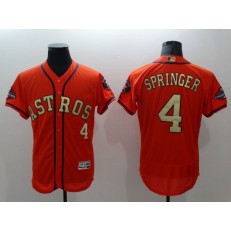 MLB Houston Astros 4 George Springer Orange 2018 World Series Champions Gold Program Flex Base Men Jersey