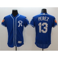 MLB Kansas City Royals 13 Salvador Perez Royal Blue 2018 Spring Training Authentic Flex Base Stitched Men Jersey