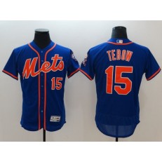 MLB New York Mets 15 Tim Tebow Royal Blue With Orange Stitched Majestic Flex Base Men Jersey