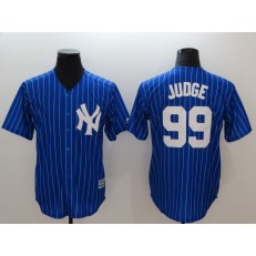 MLB New York Yankees 99 Aaron Judge Royal Blue White Pinstripe Cool Base Men Jersey