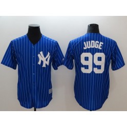 MLB New York Yankees 99 Aaron Judge Royal Blue White Pinstripe Cool Base Men Jersey