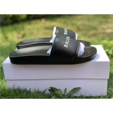 BALENCIAGA LOGO LEATHER SLIP-ON SANDALS BLACK 72ZE-C328