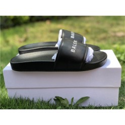 BALENCIAGA LOGO LEATHER SLIP-ON SANDALS BLACK 72ZE-C328