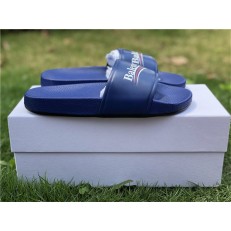BALENCIAGA LOGO LEATHER SLIP-ON SANDALS ROYAL