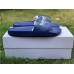 BALENCIAGA LOGO LEATHER SLIP-ON SANDALS ROYAL