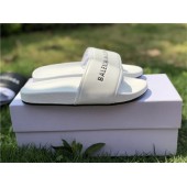 BALENCIAGA LOGO LEATHER SLIP-ON SANDALS WHITE 72ZE-C329