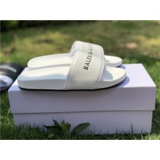 BALENCIAGA LOGO LEATHER SLIP-ON SANDALS WHITE 72ZE-C329