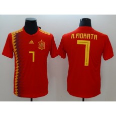 Spain 7 Alvaro Morata Home 2018 FIFA World Cup Thailand Soccer Men Jersey