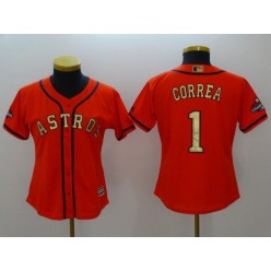 MLB Houston Astros 1 Carlos Correa Orange 2018 Gold Program Cool Base Women Jersey