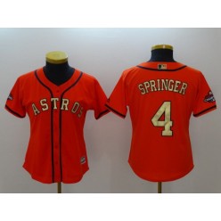 MLB Houston Astros 4 George Springer Orange 2018 Gold Program Cool Base Women Jersey