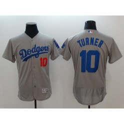 MLB Los Angeles Dodgers 10  Justin Turner Grey Flexbase Majestic Men Jersey