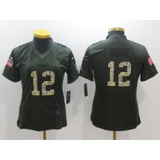 Women Nike New England Patriots 12 Tom Brady Green Salute to Service NFL Jersey