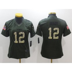 Women Nike New England Patriots 12 Tom Brady Green Salute to Service NFL Jersey