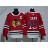 Adidas Chicago Blackhawks 19 Jonathan Toews Red Home Authentic USA Flag Stitched NHL Jersey