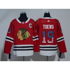 Adidas Chicago Blackhawks 19 Jonathan Toews Red Home Authentic USA Flag Stitched NHL Jersey
