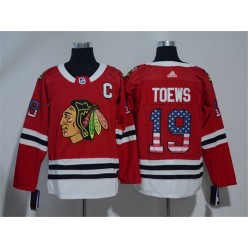 Adidas Chicago Blackhawks 19 Jonathan Toews Red Home Authentic USA Flag Stitched NHL Jersey