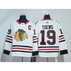 Adidas Chicago Blackhawks 19 Jonathan Toews White Road Authentic Stitched NHL Jersey