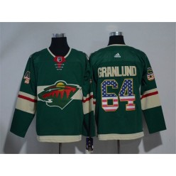 Adidas Minnesota Wild 64 Mikael Granlund Green Home Authentic USA Flag Stitched NHL Jersey