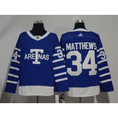 Adidas Toronto Maple Leafs 34 Auston Matthews Blue Authentic 1918 Arenas Throwback Stitched NHL Jersey