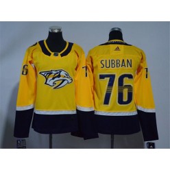Women Adidas Nashville Predators 76 P.K Subban Yellow Home Authentic Stitched NHL Jersey