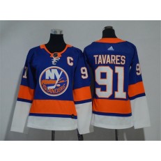 Women Adidas New York Islanders 91 John Tavares Royal Blue Home Authentic Stitched NHL Jersey