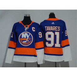 Women Adidas New York Islanders 91 John Tavares Royal Blue Home Authentic Stitched NHL Jersey