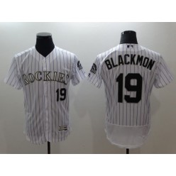 MLB Colorado Rockies 19 Charlie Blackmon White Strip Flexbase Authentic Collection Stitched Men Jersey