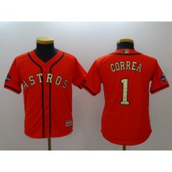 MLB Houston Astros 1 Carlos Correa Orange Authentic 2018 Gold Program Cool Base Stitched Youth Jersey