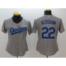 MLB Los Angeles Dodgers 22 Clayton Kershaw Grey Alternate Road Stitched Women Jersey