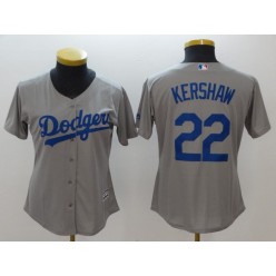 MLB Los Angeles Dodgers 22 Clayton Kershaw Grey Alternate Road Stitched Women Jersey