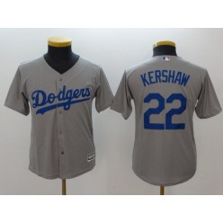 MLB Los Angeles Dodgers 22 Clayton Kershaw Grey Alternate Road Stitched Youth Jersey