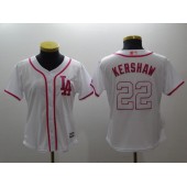 MLB Los Angeles Dodgers 22 Clayton Kershaw White Pink Cool Base Women Jersey
