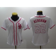 MLB Los Angeles Dodgers 22 Clayton Kershaw White Pink Cool Base Women Jersey