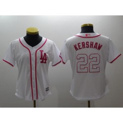 MLB Los Angeles Dodgers 22 Clayton Kershaw White Pink Cool Base Women Jersey