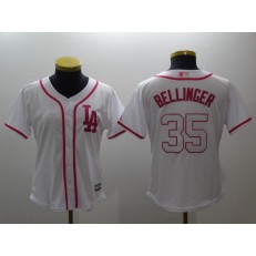 MLB Los Angeles Dodgers 35 Cody Bellinger White Pink Cool Base Women Jersey