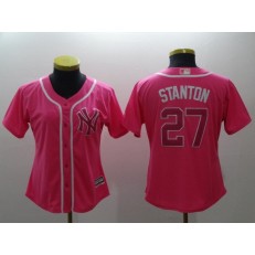 MLB New York Yankees 27 Giancarlo Stanton Pink Cool Base Women Jersey