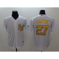 MLB New York Yankees 27 Giancarlo Stanton White Gold Cool Base Stitched Men Jersey
