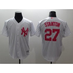 MLB New York Yankees 27 Giancarlo Stanton White Pink Cool Base Stitched Men Jersey