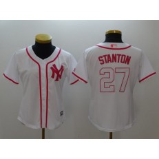 MLB New York Yankees 27 Giancarlo Stanton White Pink Fashion Stitched Women Jersey
