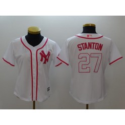 MLB New York Yankees 27 Giancarlo Stanton White Pink Fashion Stitched Women Jersey