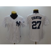 MLB New York Yankees 27 Giancarlo Stanton White Strip Fashion Stitched Women Jersey