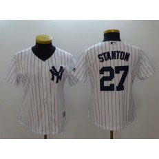 MLB New York Yankees 27 Giancarlo Stanton White Strip Fashion Stitched Women Jersey