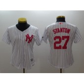 MLB New York Yankees 27 Giancarlo Stanton White Strip Mother's Day Cool Base Stitched Women Jersey