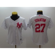 MLB New York Yankees 27 Giancarlo Stanton White Strip Mother's Day Cool Base Stitched Women Jersey