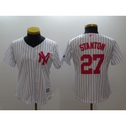 MLB New York Yankees 27 Giancarlo Stanton White Strip Mother's Day Cool Base Stitched Women Jersey